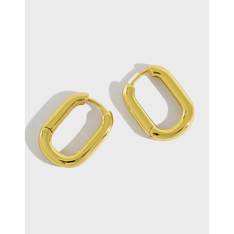 S925 Sterling Silver Retro Oval Ring Earrings