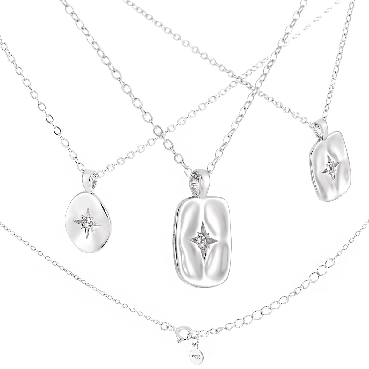 Women’s Sterling Silver Star Geometry Necklace with CZ