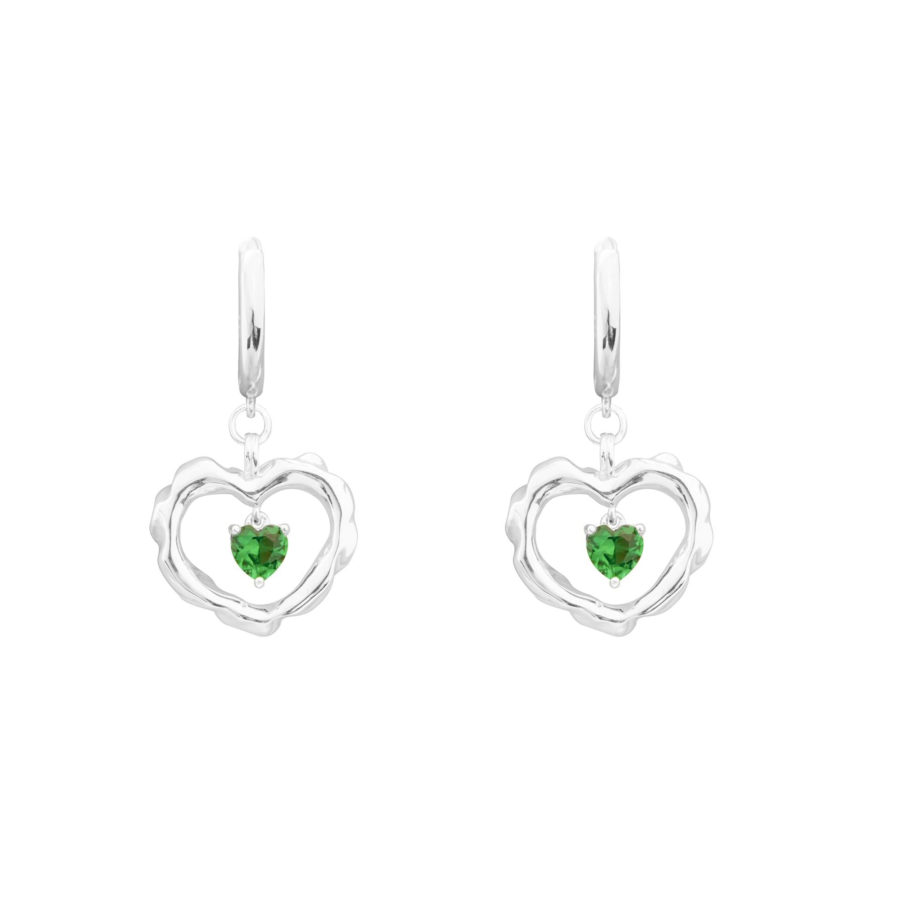 Fashion Hollow CZ Double Heart 925 Sterling Silver Earrings