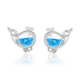 Cute CZ Whale Fish 925 Sterling Silver Stud Earrings