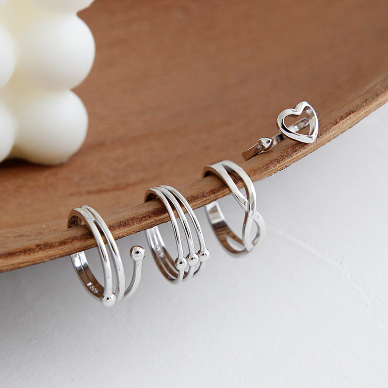 Adjustable 925 Sterling Silver Hollow Heart Ring