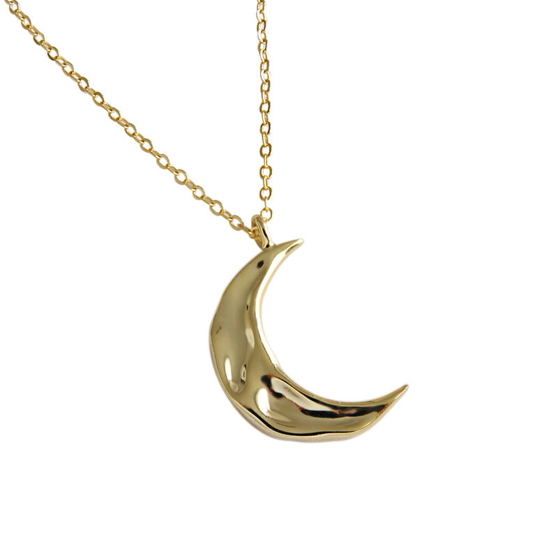 Minimalist Irregular Crescent Moon Necklace in 925 Sterling Silver