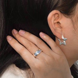 Beautiful Blue CZ Star River Adjustable Ring in 925 Sterling Silver