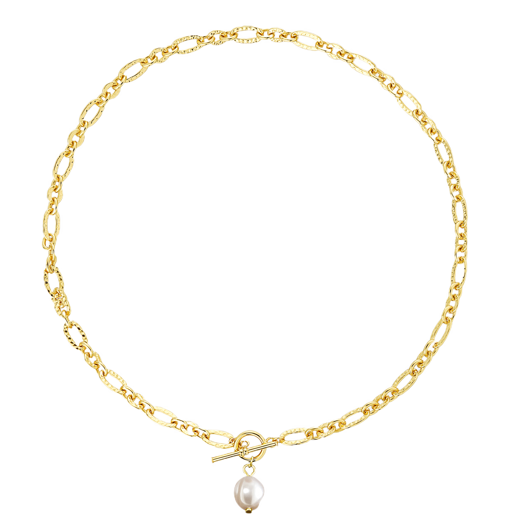 Hollow Wave Oval Natural Pearl Necklace - 925 Sterling Silver