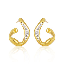 Casual Micro Setting CZ Irregular Circle 925 Sterling Silver Hoop Earrings