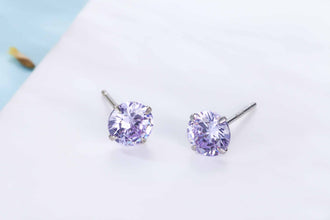 Simple CZ White 925 Sterling Silver Round Stud Earrings