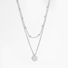 925 Sterling Silver Double Beads Chain Tag Coin Choker Necklace