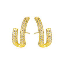 Modern Micro Setting CZ U Shape Sterling Silver Stud Earrings