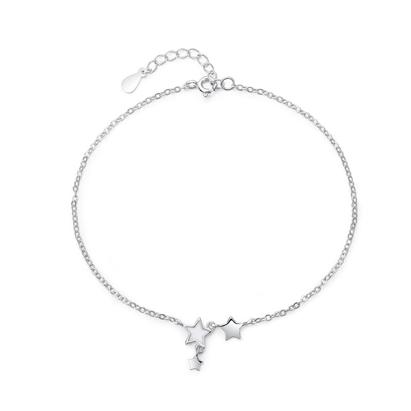 White Rose Enamel Star 925 Sterling Silver Anklet