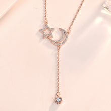 Friend's CZ Crescent Moon Star Tassels Necklace - 925 Silver