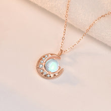 Natural Moonstone Crescent Moon CZ 925 Sterling Silver Necklace