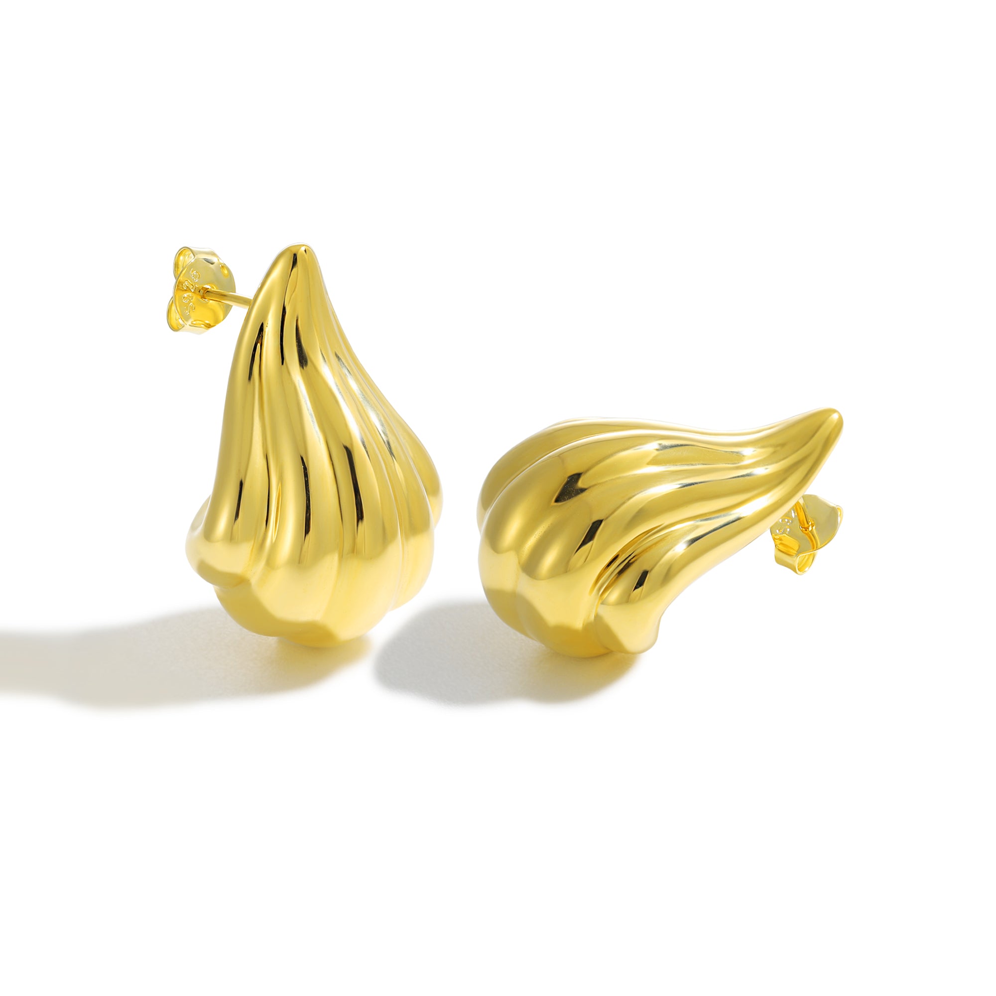 Exaggerated 999 Pure Silver Golden Irregular Hollow Conch Earrings