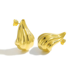 Exaggerated 999 Pure Silver Golden Irregular Hollow Conch Earrings