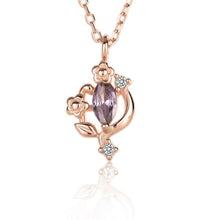 Elegant Oval Purple CZ Flower Necklace in 925 Sterling Silver