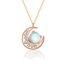 Natural Moonstone Crescent Moon CZ 925 Sterling Silver Necklace