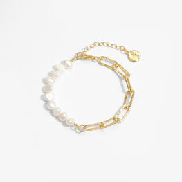 Irregular Hollow Chain Natural Pearl 925 Sterling Silver Bracelet