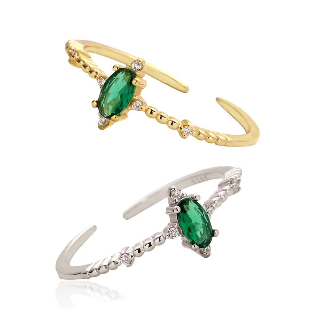 Adjustable Elegant Green Oval CZ Ring in 925 Sterling Silver