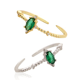 Adjustable Elegant Green Oval CZ Ring in 925 Sterling Silver