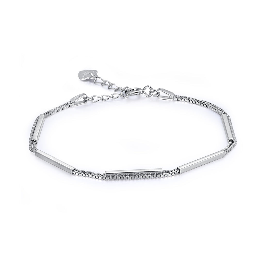 Fashion Double Layer 925 Sterling Silver Box Bracelet