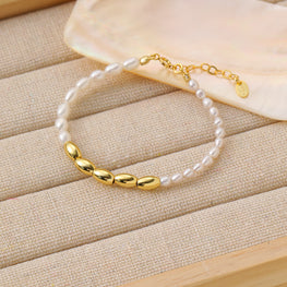 Asymmetrical Oval Natural Pearl Beads Bracelet - 925 Sterling Silver