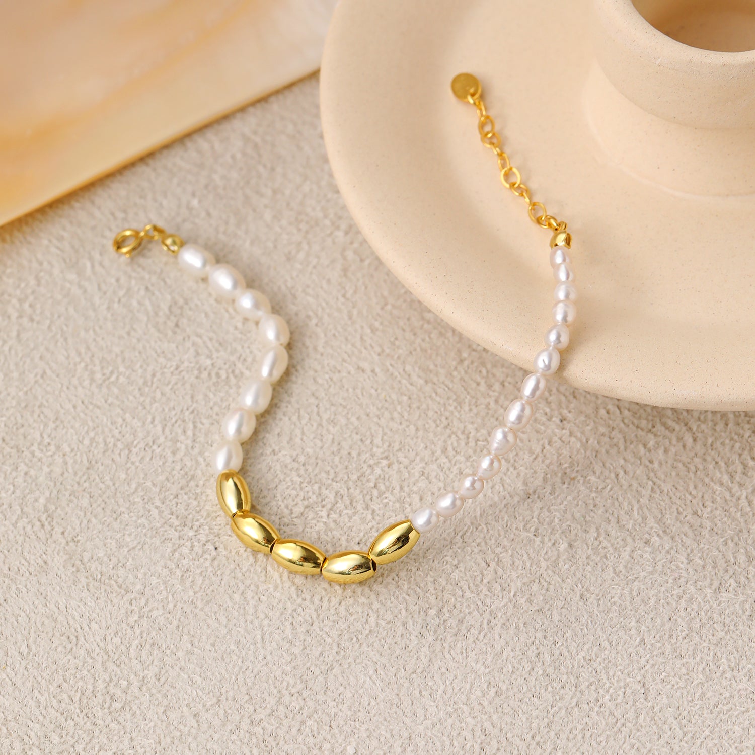 Asymmetrical Oval Natural Pearl Beads Bracelet - 925 Sterling Silver